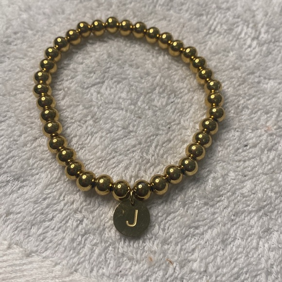 # 56 Gold Tone Beaded Bracelet with J Initial Charm - Picture 3 of 4